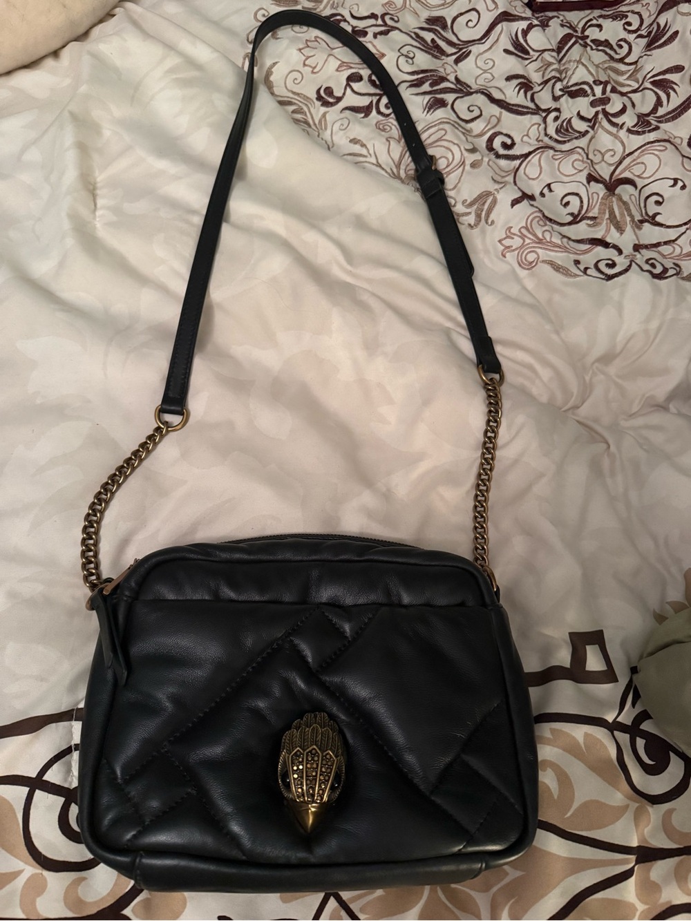 Kurt Geiger black leather quilted crossbody gold hardware